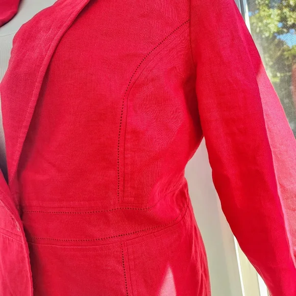 Style & Co. Women Red Linen Perforated Single Button Structured Blazer - Picture 7 of 15